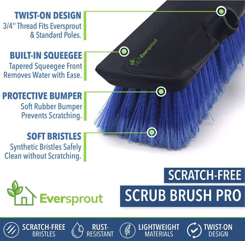 EVERSPROUT 11-inch Scrub Brush with Built-in Rubber Bumper | Soft Bristles wash Car, Truck, RV, Boat, Solar Panel, Floor | Bumper Prevents Scratches | Twists on 3/4-inch Acme Pole (Pole not Included)