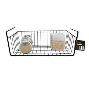 smart design undershelf storage basket - medium - snug fit arms - steel metal wire - rust resistant - under shelves, cabinet, pantry, and shelf organization - 16 x 5.5 inch - black