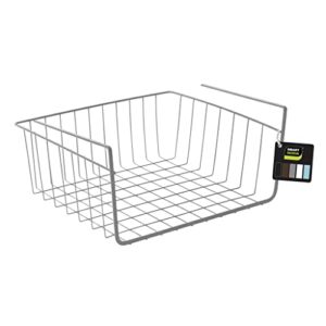 smart design undershelf storage basket - small - snug fit arms - steel metal wire - rust resistant - under shelves, cabinet, pantry, and shelf organization - 12 x 5.5 inch - charcoal gray