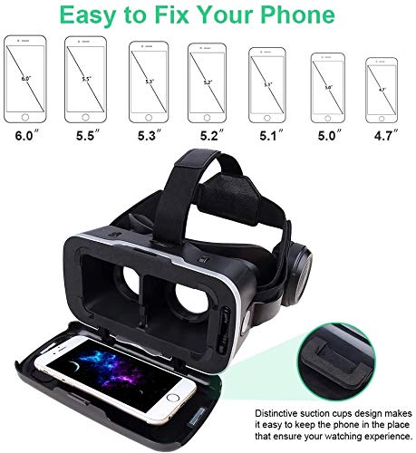 Pansonite Vr Headset with Remote Controller[New Version], 3D Glasses Virtual Reality Headset for VR Games & 3D Movies, Eye Care System for iPhone and Android Smartphones