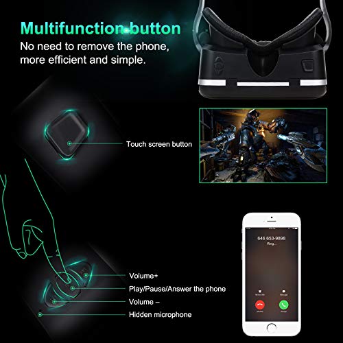 Pansonite Vr Headset with Remote Controller[New Version], 3D Glasses Virtual Reality Headset for VR Games & 3D Movies, Eye Care System for iPhone and Android Smartphones