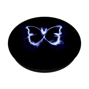 Blue Butterfly With Wings On Black Background PopSockets Swappable PopGrip