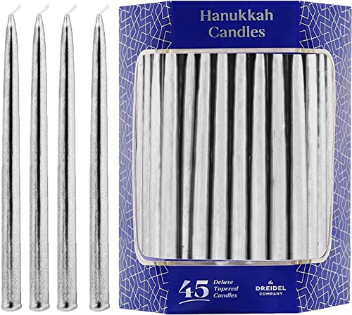 Dripless Metallic Hanukkah Candles Frosted Premium Tapered Hand Decorated Chanuka Candles