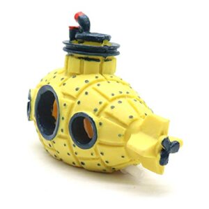 Xiaoyztan Yellow Submarine Style Aquarium Bubble Maker Decoration Fish Tank Ornament Landscape Hiding Cave with Air Stone