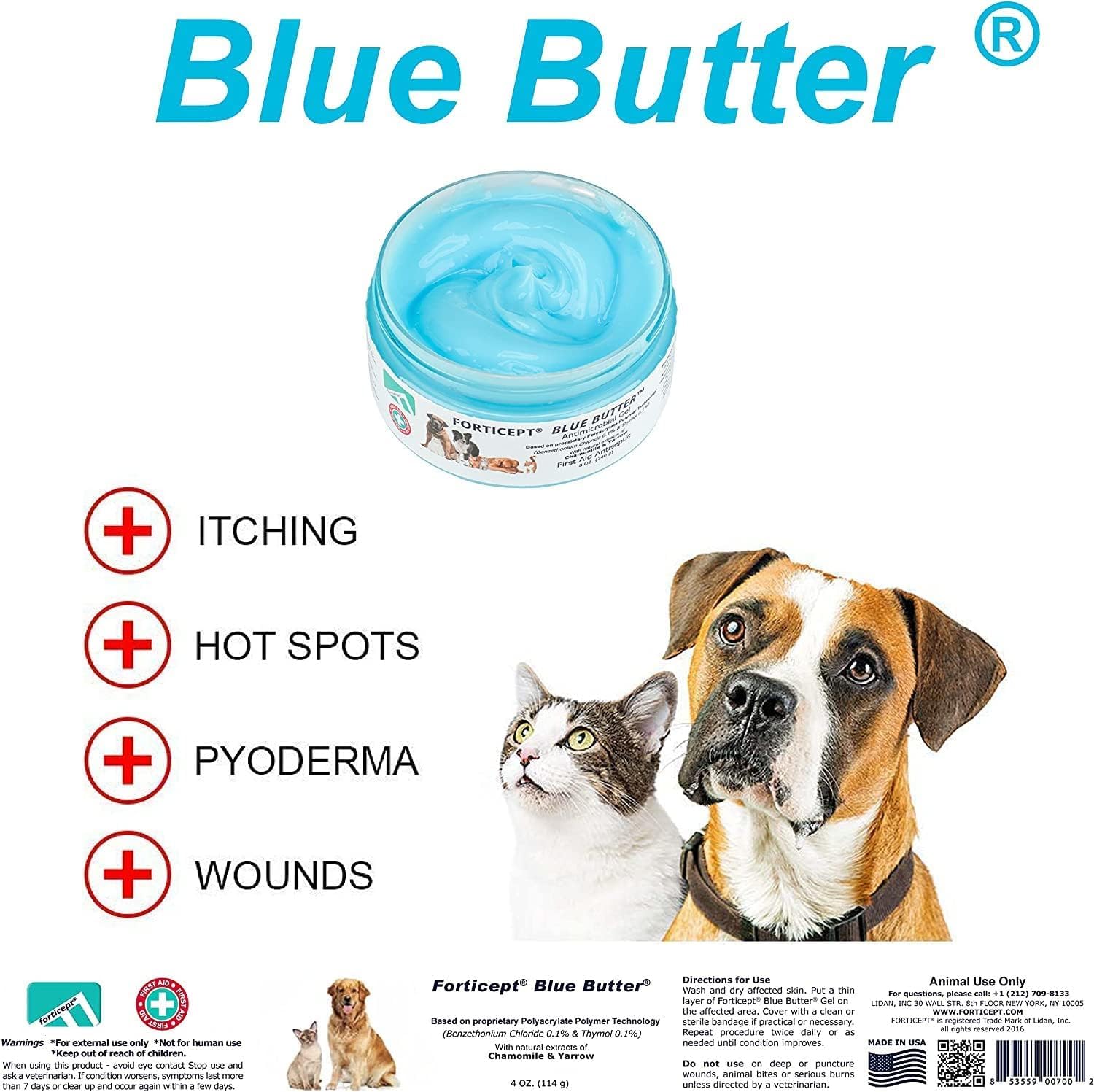 Forticept Blue Butter – Hot Spot Treatment for Dogs & Cats | Dog Wound Care | Skin Yeast Infections, Ringworm, Cuts, Rashes, First Aid Veterinary Strength Topical Ointment 4oz