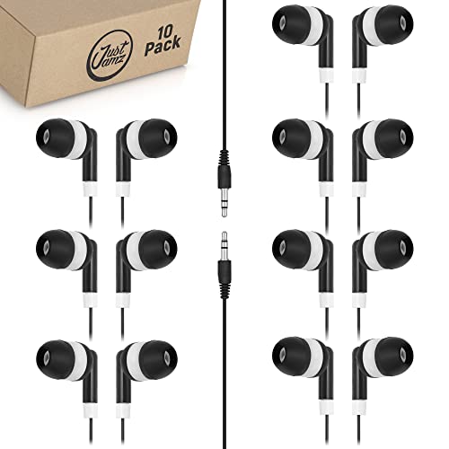 Earbuds 10x Pack | Basic Earbuds, Dot Headphones, Black in-Ear Earbuds, Disposable Headphones, 3.5 MM Audio Jack Stereo Earphones for Schools, Kids, Classrooms & Libraries