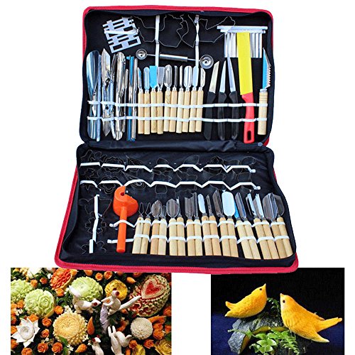 SHZICMY 80pcs Kitchen Carving Tools Kit, Vegetable Fruit Food Peeling Carving Tools Dining Cutlery Kitchen Garnishing/Cutting/Chisel Garnish Tools Kit with Hand Box (USA Stock)