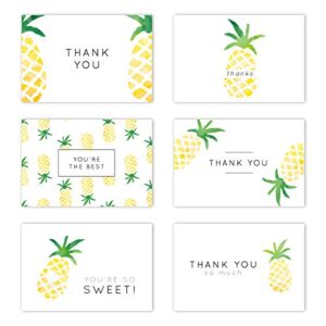 gooji 4x6 pineapple thank you cards (bulk 36-pack) matching peel-and-seal white envelopes | assorted set, watercolor, colorful graphics | birthday party, baby shower, weddings, graduation blank notes