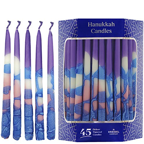 Dripless Hanukkah Candles Blue and Pink Multi Splash Premium Tapered Hand Decorated