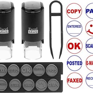 ExcelMark A-17 DIY Self-Inking Rubber Office Stamp Kit - Red and Blue Ink