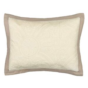 vue bensonhurst modern embroidered rectangular decorative euro sham pillow case, 20" x 26", ivory