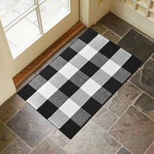 Winwinplus Buffalo Check Rug Hand-Woven Checkered Plaid Rug for Outdoor/Indoor/Door/Floor/Front Porch, Black and White Outside Mat 17.7inch x 27.5inch