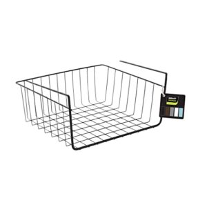 smart design undershelf storage basket - small - snug fit arms - steel metal wire - rust resistant - under shelves, cabinet, pantry, and shelf organization - 12 x 5.5 inch - black
