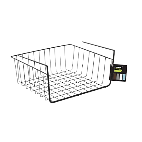 Smart Design Undershelf Storage Basket - Small - Snug Fit Arms - Steel Metal Wire - Rust Resistant - Under Shelves, Cabinet, Pantry, and Shelf Organization - 12 x 5.5 Inch - Black