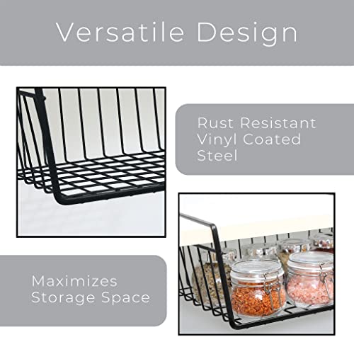 Smart Design Undershelf Storage Basket - Small - Snug Fit Arms - Steel Metal Wire - Rust Resistant - Under Shelves, Cabinet, Pantry, and Shelf Organization - 12 x 5.5 Inch - Black