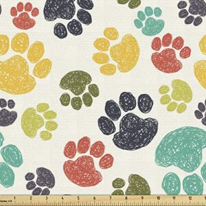 ambesonne dog lover fabric by the yard hand drawn paw print doodles circular pattern drawing animal decorative material for upholstery and outdoor cuhsion fabric storage baskets 1 yard charcoal beige