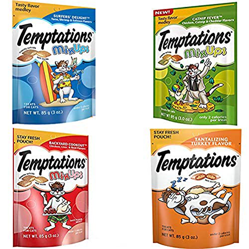 Temptations Cat Treats Mix-Ups Snack Treats Variety Bundle 4 Pack (Catnip,Turkey,Backyard Cookout & Surfer Treat Flavors)