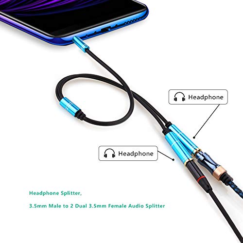 NANYI 3.5mm Audio Stereo Y Splitter Extension Cable 3.5mm Male to 2 Port 3.5mm Female for Earphone, Headset Splitter Adapter, Compatible for iPhone, Samsung, LG, Tablets, MP3 Players, (Bule-1FT)