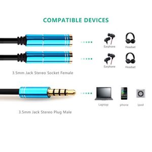 NANYI 3.5mm Audio Stereo Y Splitter Extension Cable 3.5mm Male to 2 Port 3.5mm Female for Earphone, Headset Splitter Adapter, Compatible for iPhone, Samsung, LG, Tablets, MP3 Players, (Bule-1FT)