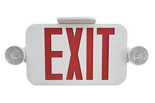 LIT-PaTH LED Combo Emergency EXIT Sign with 2 Adjustable Head Lights and Back Up Batteries- US Standard Red Letter Emergency Exit Lighting, UL 924 and CEC Qualified, 120-277 Voltage, 1-Pack