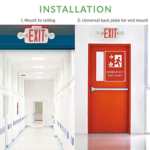 LIT-PaTH LED Combo Emergency EXIT Sign with 2 Adjustable Head Lights and Back Up Batteries- US Standard Red Letter Emergency Exit Lighting, UL 924 and CEC Qualified, 120-277 Voltage, 1-Pack