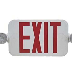 LIT-PaTH LED Combo Emergency EXIT Sign with 2 Adjustable Head Lights and Back Up Batteries- US Standard Red Letter Emergency Exit Lighting, UL 924 and CEC Qualified, 120-277 Voltage, 1-Pack