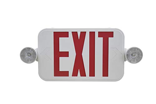 LIT-PaTH LED Combo Emergency EXIT Sign with 2 Adjustable Head Lights and Back Up Batteries- US Standard Red Letter Emergency Exit Lighting, UL 924 and CEC Qualified, 120-277 Voltage, 1-Pack