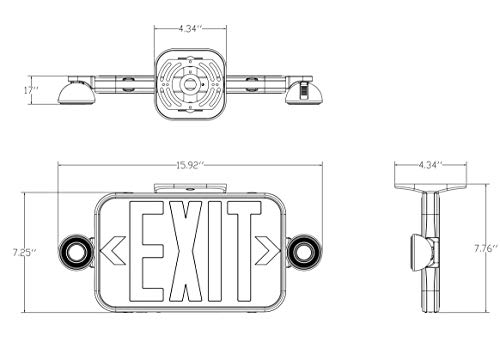 LIT-PaTH LED Combo Emergency EXIT Sign with 2 Adjustable Head Lights and Back Up Batteries- US Standard Red Letter Emergency Exit Lighting, UL 924 and CEC Qualified, 120-277 Voltage, 1-Pack