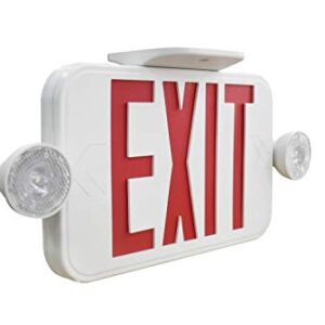 LIT-PaTH LED Combo Emergency EXIT Sign with 2 Adjustable Head Lights and Back Up Batteries- US Standard Red Letter Emergency Exit Lighting, UL 924 and CEC Qualified, 120-277 Voltage, 1-Pack