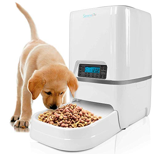 SereneLife Automatic Pet Feeder - Electronic Digital Dry Food Storage Meal Dispenser with Built-in Microphone, Voice Recorder, and Timer Programmable to Feed Cat and Dog and Small Animals SLAPF18