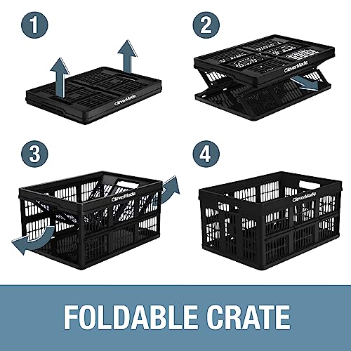CleverMade 45L Collapsible Storage Bins, Plastic Stackable Grated Wall Utility Containers, CleverCrates Baskets, Black, 3 Pack