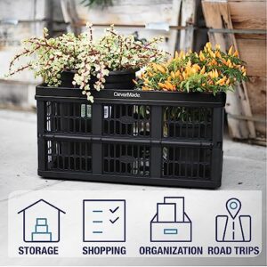 CleverMade 45L Collapsible Storage Bins, Plastic Stackable Grated Wall Utility Containers, CleverCrates Baskets, Black, 3 Pack