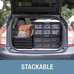 CleverMade 45L Collapsible Storage Bins, Plastic Stackable Grated Wall Utility Containers, CleverCrates Baskets, Black, 3 Pack