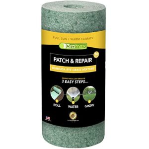 grotrax biodegradable grass seed mat - 50 sqft bermuda rye - grass seed and fertilizer for lawns, dog patches & shade - just roll, water & grow - no fake or artificial grass