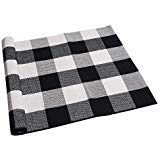 SEEKSEE Buffalo Plaid Outdoor Fall Rug 24X36 Checkered Area Rug Black and White Runner Rug Washable Fall Doormat Cotton Boho Bedroom Rug for Kitchen Entryway Hallway Front Door Farmhouse Living Room