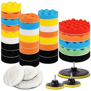 benavvy 39pcs drill polishing pad kit, 2 in 1 car foam drill, 7pcs 5" & 31pcs 3" buffing pads compound automotive polisher for drill