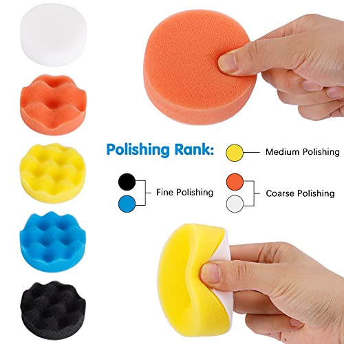 Benavvy 39pcs Drill Polishing Pad Kit, 2 in 1 Car Foam Drill, 7pcs 5" & 31pcs 3" Buffing Pads Compound Automotive Polisher for Drill