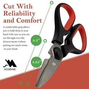 Heavy Duty Kitchen Shears -Take Apart Stainless Steel Blades, Comfort Rubber Grip Handles with Bottle Opener and Nutcracker - Multipurpose Scissors for Chicken, Meat Fish and Herbs - Acodine