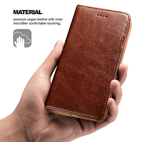 ICARERCASE iPhone XR Wallet Case, Premium Leather Case Built-in Credit Card and Cash Slots, Folio Flip Cover with Kickstand Support Wireless Charging for Apple iPhone XR (2018) 6.1 inch- Brown