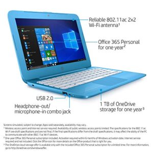 HP Stream 11-inch Laptop, Intel Celeron N3060 Processor, 4 GB SDRAM Memory, 32 GB eMMC storage, Windows 10 Home in S Mode with Office 365 Personal for one year (11-ah010nr, Aqua Blue)