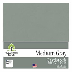 medium gray cardstock - 12 x 12 inch - 80lb cover - 25 sheets - clear path paper
