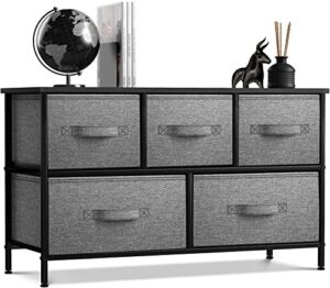 sorbus dresser with 5 drawers - storage chest organizer unit with steel frame, wood top, easy pull fabric bins - long wide tv stand for bedroom furniture, hallway, closet & office organization