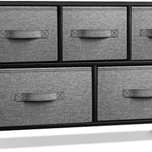 Sorbus Dresser with 5 Drawers - Storage Chest Organizer Unit with Steel Frame, Wood Top, Easy Pull Fabric Bins - Long Wide TV Stand for Bedroom Furniture, Hallway, Closet & Office Organization