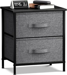 sorbus nightstand with 2 drawers - bedside furniture end table night stand - steel frame, wood top & easy pull modern print fabric bins - small dresser & chest for home, bedroom accessories & office