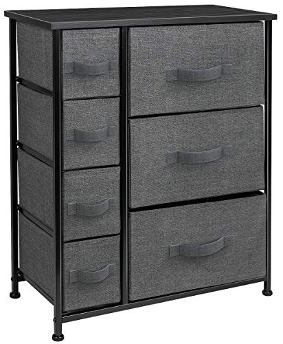 Sorbus Dresser with Drawers - Furniture Storage Tower Unit for Bedroom, Hallway, Closet, Office Organization - Steel Frame, Wood Top, Easy Pull Fabric Bins (Black/Charcoal)
