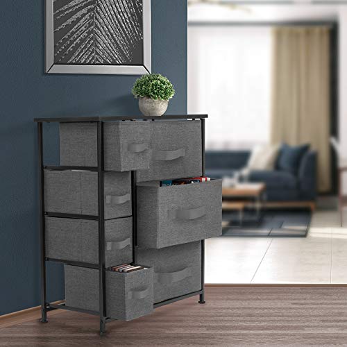 Sorbus Dresser with Drawers - Furniture Storage Tower Unit for Bedroom, Hallway, Closet, Office Organization - Steel Frame, Wood Top, Easy Pull Fabric Bins (Black/Charcoal)