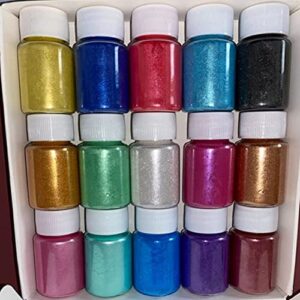 15 Bottles Slime Pigment, Mica Powder for Soap Making, Resin Color Pigment, Mica Powder for Candle Making, Epoxy Resin, Lip Gloss, Natural Powder Pigment for Slime