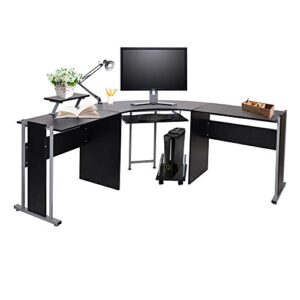 LUCKYERMORE 71" L-Shaped Gaming Desk -Large Desktop 22” Wide Wood Curved Corner Desk -Sturdy Computer Desks PC Laptop Table Workstation for Home Office, Black