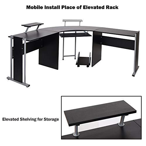 LUCKYERMORE 71" L-Shaped Gaming Desk -Large Desktop 22” Wide Wood Curved Corner Desk -Sturdy Computer Desks PC Laptop Table Workstation for Home Office, Black