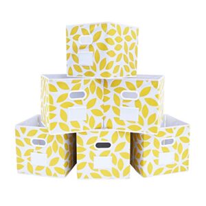 max houser fabric storage bins cubes baskets containers with dual plastic handles for home closet bedroom drawers organizers, flodable, set of 6 (yellow)